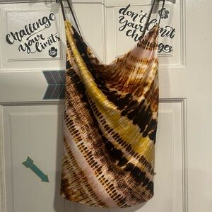 Kensie Yellow and Brown Tie-Dye Top